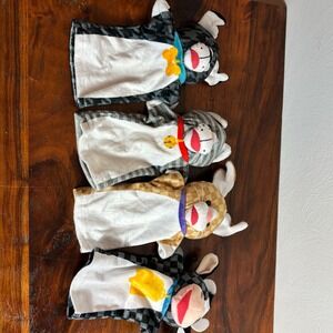 Kids Plush Hand Puppet Set 4pc Dog Cat Rabbit Cow Farm Animal Storytelling Toys